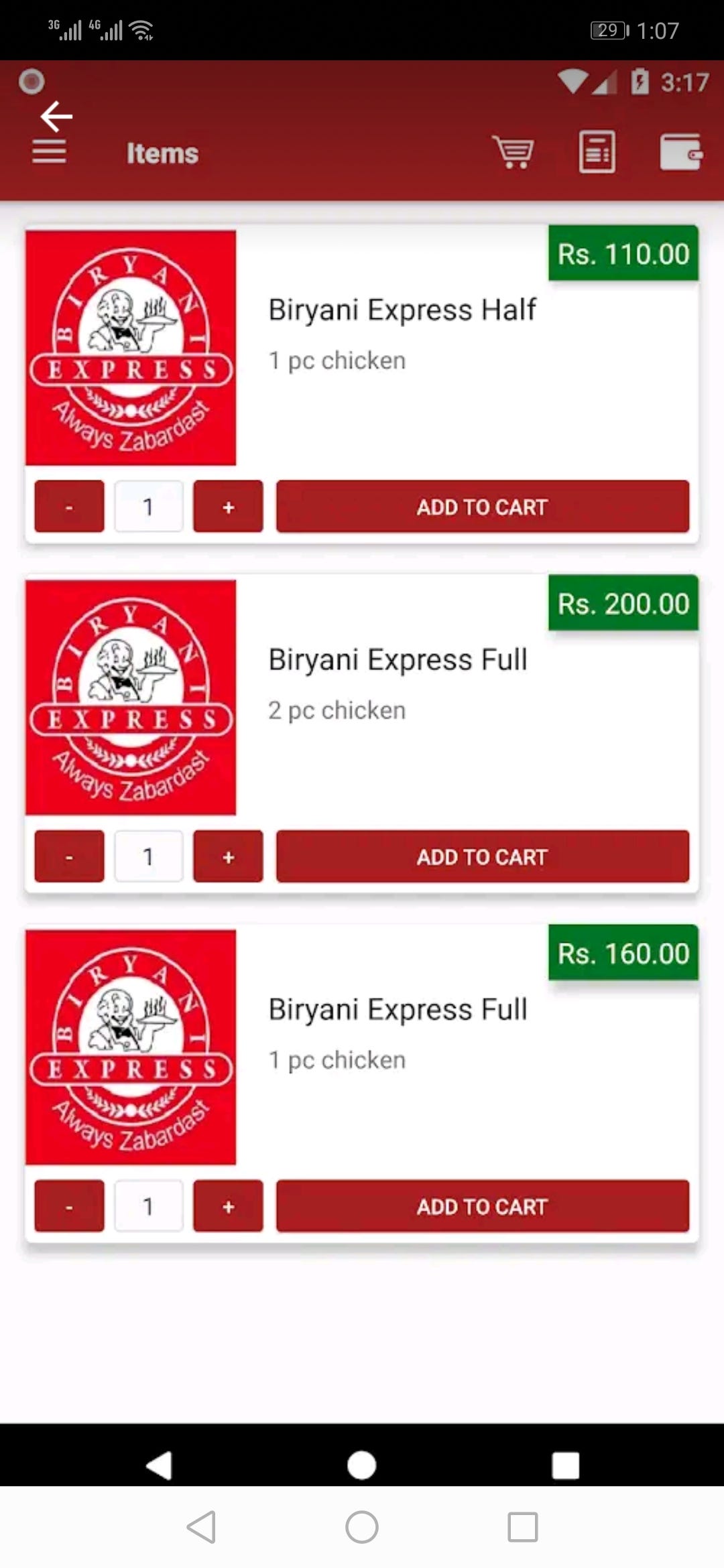 Biryan Express — Food delivery e-commerce app with full order management